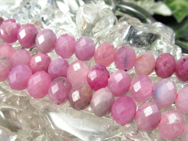 約6mm珠 ルビー&ピンクサファイア ボタンカット 一連 約38-40cm キラキラボタンカット 7月の誕生石 キラキラピンク ネックレスなどに ミャンマー産