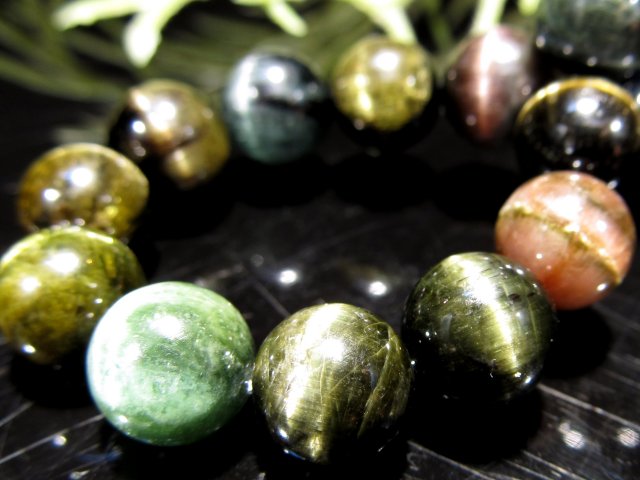 15日23:59までポイント5倍 全珠キャッツアイ 4A+ グリーンキャッツアイ トルマリン ブレスレット 8mm-8.5mm×23珠 希少 激レア