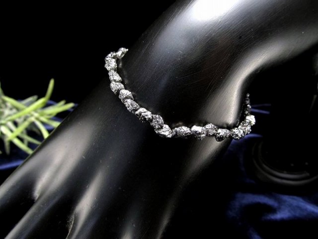 ブラックダイヤモンド 結晶 原石 ブレスレット 石サイズ約3mm-4mm 無骨