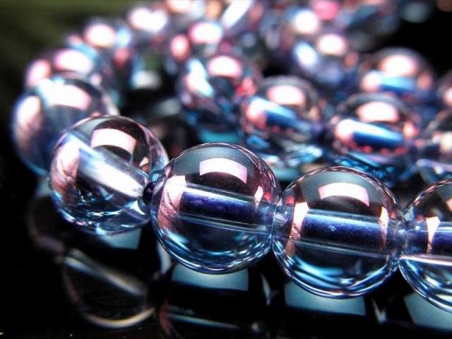 約6mm-6.5mm パープルオーラ 一連 約38-40cm 自然と科学の融合石 天然水晶使用 ブラジル産 パワーストーン 天然石