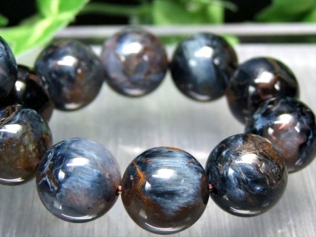 希少 4A ブルーピーターサイト ブレスレット 12.5mm-13mm×16珠 極上マーブルブルー テンペストストーン 嵐の石 自然の造形美 1点もの ナミビア産