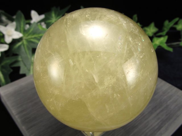 虹・六条スター入り ミルキー シトリン 丸玉 台座付 直径70mm 金運 財運 幸運 お守りにも ブラジル産