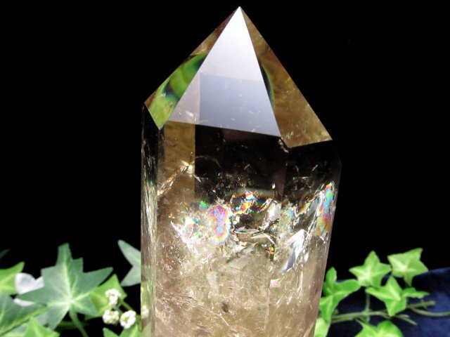 虹入り 4A シトリン ポイント 置物 専用木製台付き 高さ約179mm 重さ771g 透明感抜群 濃厚発色 黄水晶 11月の誕生石 一点もの ブラジル産