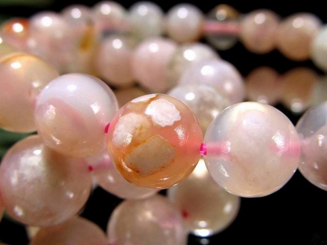 まるで咲き誇る桜 チェリーブロッサムアゲート ブレスレット 11mm-11.5mm×18珠前後 ふんわりインクルージョンアゲート マダガスカル産