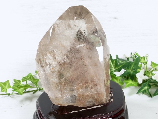 5A 立体千層ファントム 鏡花水月 龍神ガーデンクォーツ ポリッシュ ポイント置物 専用木製台座付き 高さ約156mm 重さ1157g グリーンガーデン水晶