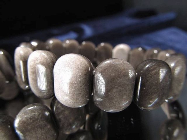 シルバーオブシディアン バングルブレスレット タイプB 幅約15mm-16mm前後 神秘的で気品ある白銀シラー 希少なバングル型ブレスレット