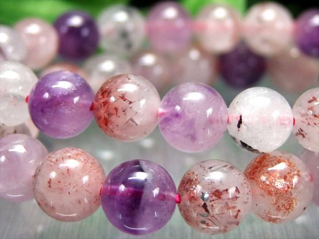 鉱物たっぷり AA スーパーセブン ブレスレット 約9mm-9.5mm×21珠前後 最高のエネルギーを持つ石 大人気のお買い得ミルキーMIXタイプ ブラジル産