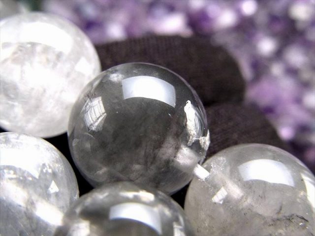 10mm-10.5mm珠 クラウディクォーツ 灰色水晶 一連 約38-40cm グレー