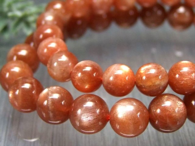 赤味控えめの落ち着いた色合い サンストーン ブレスレット 約8mm-8.5mm×23珠前後 日長石 太陽の石 前向きなエネルギーを呼び込む タンザニア産