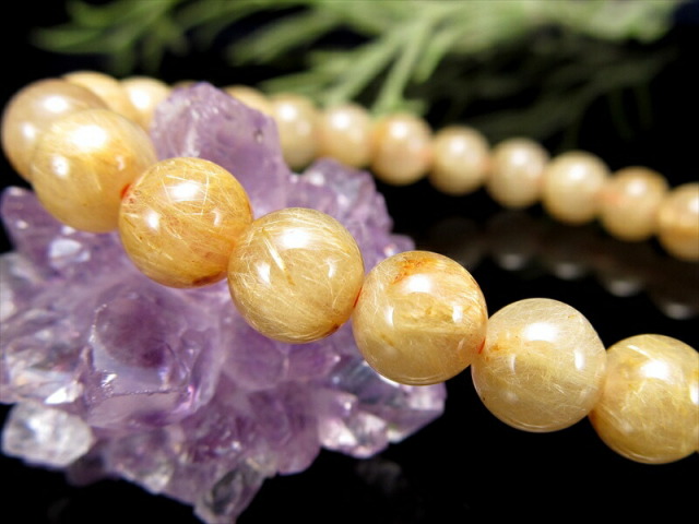 ヴィーナスヘアたっぷり 3A+ ゴールドルチルクォーツ ブレスレット 7mm-7.5mm×26珠 繊細針 ルチル際立つ透明感 金運の代表石 一点もの ブラジル産