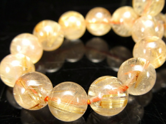 3A+ タイチン珠有り ゴールドルチルクォーツ ブレスレット 7.5mm-8mm×25珠 褐色ゴールドカラー くっきりルチル ブラジル産
