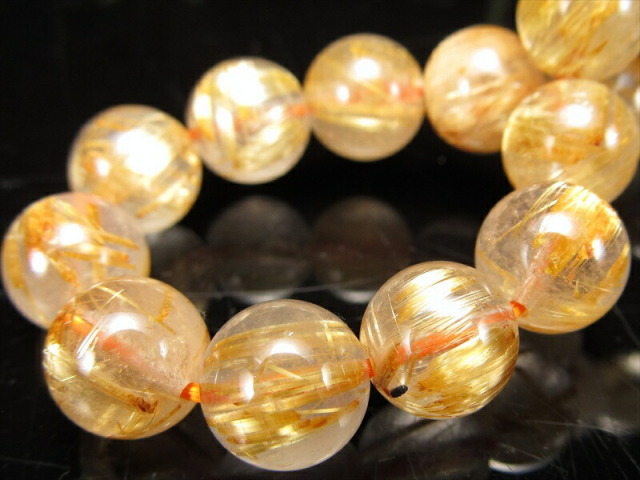3A+ タイチン珠有り ゴールドルチルクォーツ ブレスレット 8mm-8.5mm×24珠 褐色ゴールドカラー くっきりルチル ブラジル産