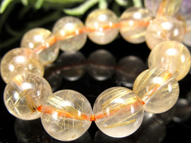 針多め 3A ゴールドルチルクォーツ ブレスレット 8.5mm-9mm×22珠 繊細針 ルチル際立つ透明感 金運の代表石 一点もの ブラジル産