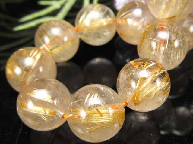 針多め 3A ゴールドルチルクォーツ ブレスレット 11.5mm-12mm×18珠 繊細針 ルチル際立つ透明感 金運の代表石 一点もの ブラジル産