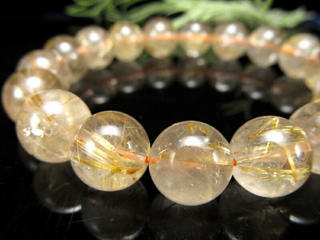 針多め 3A ゴールドルチルクォーツ ブレスレット 11.5mm-12mm×18珠