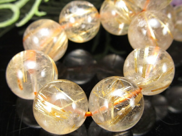 迫力の大珠 3A ゴールドルチルクォーツ ブレスレット 12.5mm-13mm×17珠 繊細針 ルチル際立つ透明感 金運の代表石 一点もの ブラジル産