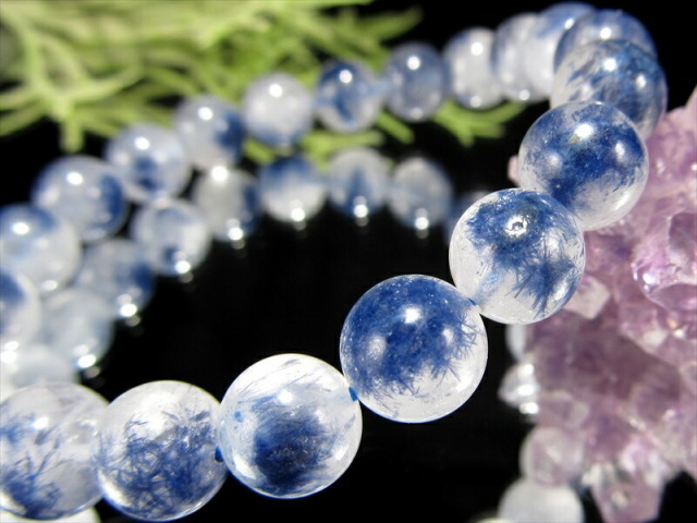 結晶くっきり 5A 濃い デュモルチェライト イン クォーツ ブレスレット 9mm-9.5mm×21珠 ロイヤルブルーガーデン クォーツ ブラジル バイーア州産