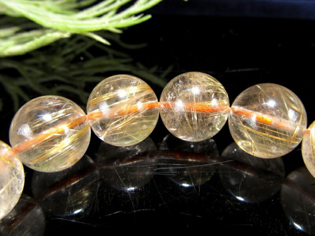 迫力の大珠 3A ゴールドルチルクォーツ ブレスレット 13mm-14mm×16珠