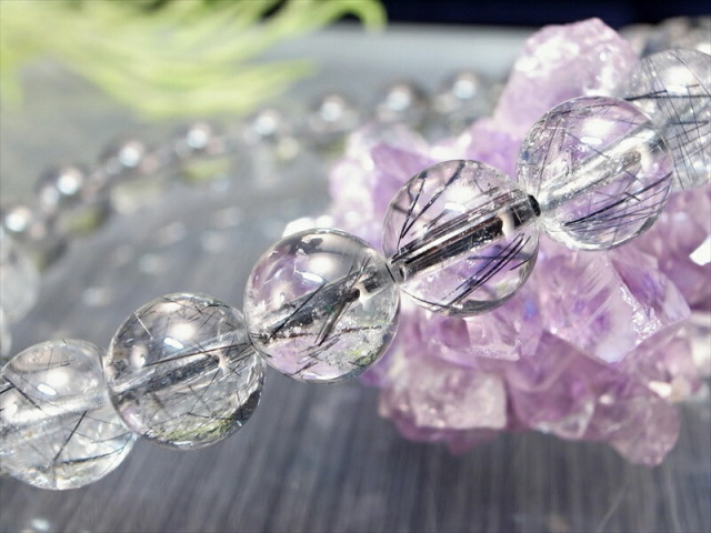 3A ブラックルチルクォーツ ブレスレット 7.5mm-8mm×24珠 透明度抜群