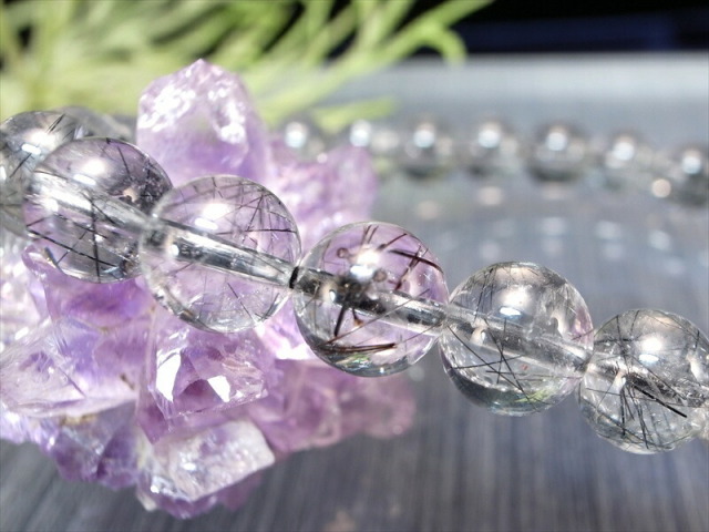 3A ブラックルチルクォーツ ブレスレット 7.5mm-8mm×24珠 透明度抜群