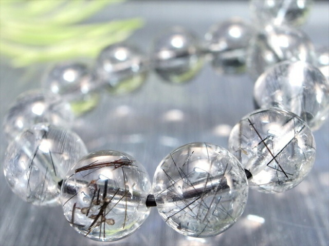 3A ブラックルチルクォーツ ブレスレット 7.5mm-8mm×24珠 透明度抜群