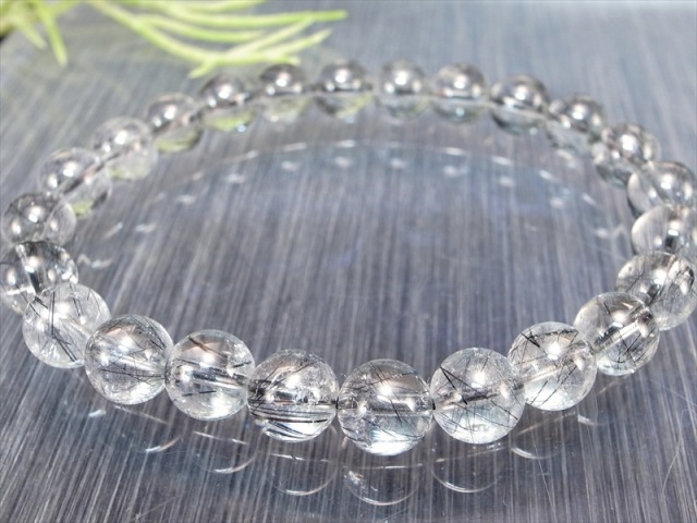 3A ブラックルチルクォーツ ブレスレット 7.5mm-8mm×24珠 透明度抜群