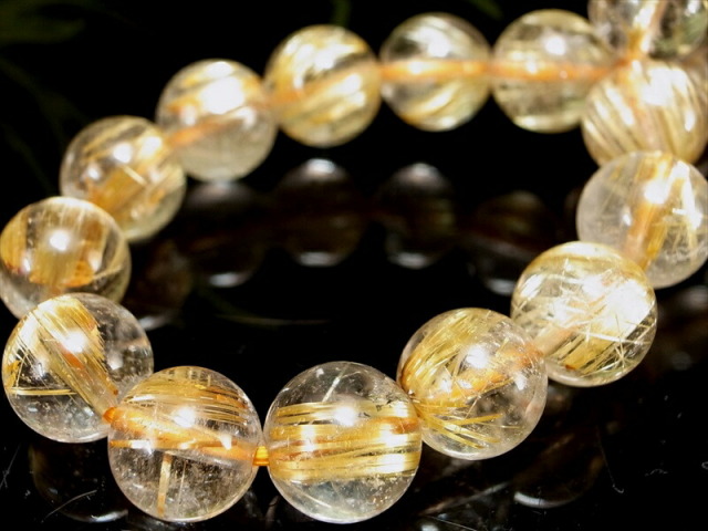針多め 3A ゴールドルチルクォーツ ブレスレット 7mm-7.5mm×26珠 繊細針 ルチル際立つ透明感 金運の代表石 一点もの ブラジル産 パワーストーン 天然石