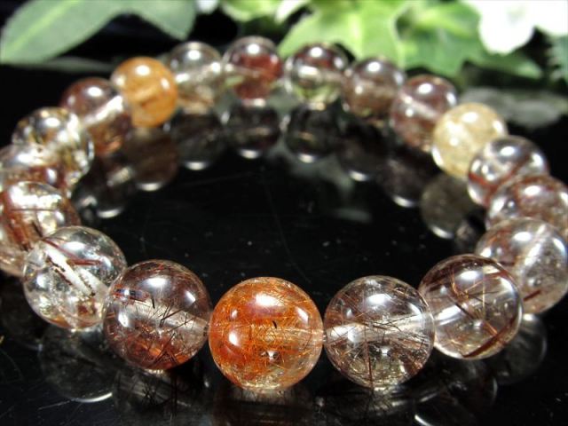 3A+ MIXルチルクォーツ ブレスレット 約10mm-10.5mm×19珠 秋を閉じ込めた針の芸術品 高透明度×針バランス良好 財運・活力を呼ぶ守護石 一点もの ブラジル産