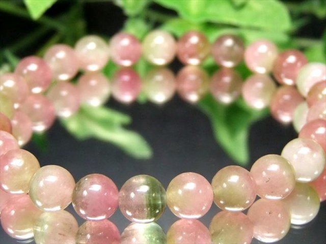 天然石　ウォーターメロントルマリン　桜餅カラー　大玉ブレスレット 明るめカラー 4A+ ウォーターメロン トルマリン ブレスレット 7mm-7.5