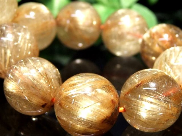 迫力の大珠 5A タイチン&煌めきゴールドルチルクォーツ ブレスレット 15mm-15.5mm×14珠 金運・勝負運のお守りに 別名 天使の矢 バイヤー厳選 ブラジル産