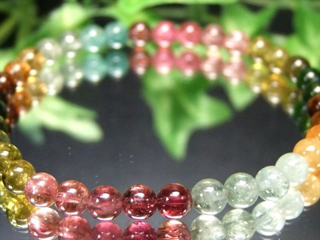 透明宝石質 5A MIXカラー トルマリン ブレスレット 約5mm×36珠 超透明キャンディーカラー 10月の誕生石 心に活力と勇気を与える石 1点もの 一点もの