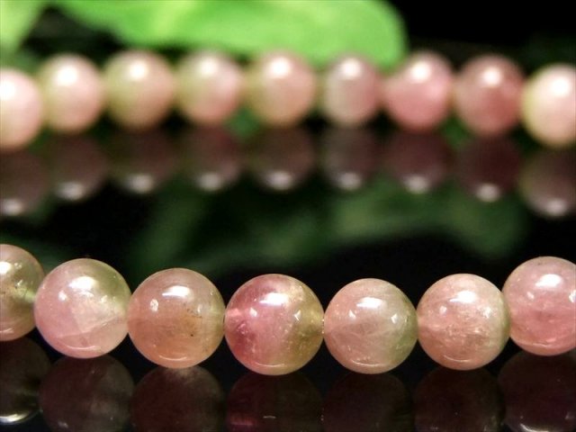 4A+ 透明 ウォーターメロン&バイカラー トルマリンブレスレット 6mm×29