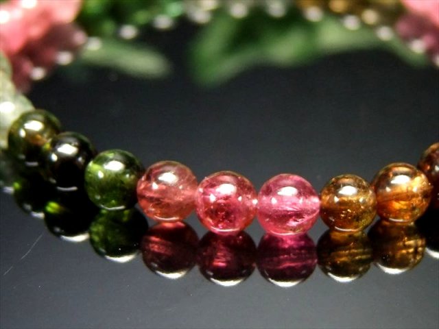 透明宝石質 5A MIXカラー トルマリン ブレスレット 約5mm-5.5mm×34珠 超透明キャンディーカラー 10月の誕生石 心に活力と勇気を与える石 1点もの 一点もの