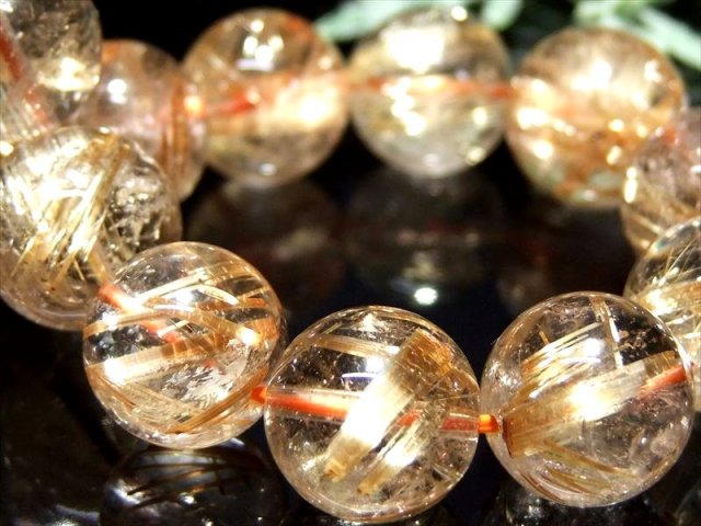 タイチン針多め 4A+ ゴールドタイチンルチルクォーツ ブレスレット 13.5mm-14mm×16珠 ルチル際立つ透明感 金運の代表石 一点もの ブラジル産 bl-p
