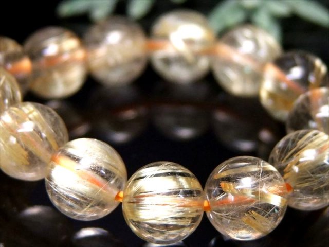 店頭展示中 繊細束針 5A 超透明ゴールドルチルクォーツ ブレスレット 8mm-8.5mm×23珠 繊細針キャッツアイ珠も ルチル際立つ透明感 金運の代表石 一点もの