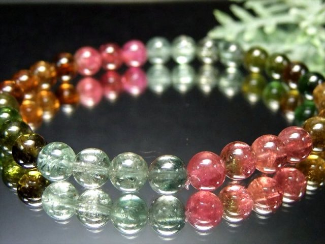 ウォーターメロン珠 5A MIXカラー トルマリン ブレスレット 約6mm×31珠 超透明キャンディーカラー 10月の誕生石 心に活力と勇気を与える石 1点もの 一点もの