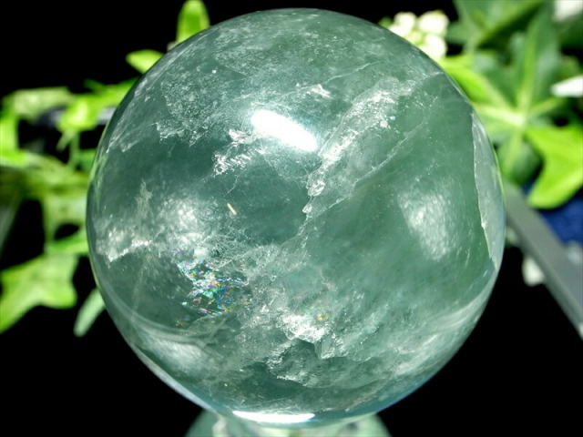 3A 虹入り 蛍光エメラルドグリーン フローライト 丸玉 直径57mm 重さ337g 大人気丸玉 天才の石 つやつや光沢 一点もの 蛍石 中国産