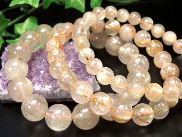 繊細針 AA+ ゴールドルチルクォーツ ブレスレット 7.5mm-8mm×25珠前後