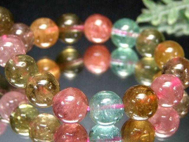 希少なパステルカラー 4A+ MIXカラー トルマリン ブレスレット 8mm-8.5mm×23珠 超透明明るめカラー 10月の誕生石 心に活力と勇気を与える石 1点もの