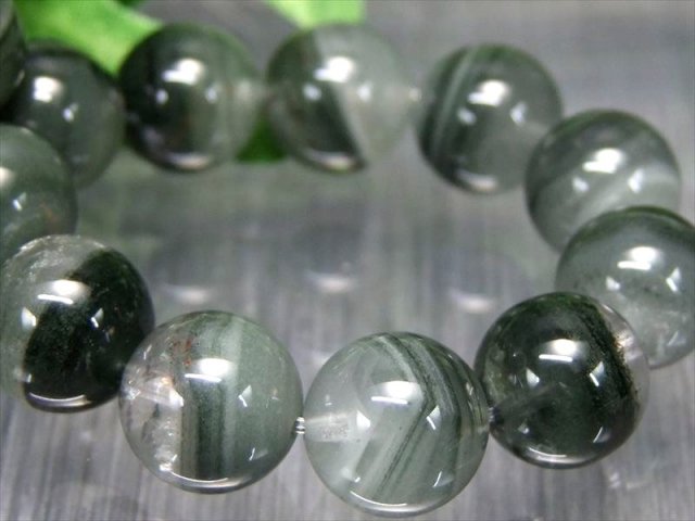 激レア・モスグリーン 5A 千層グリーンガーデンクォーツ ブレスレット 11mm×18珠 濃厚グリーン 健康と長寿の石 庭園水晶 ブラジル産 bl-