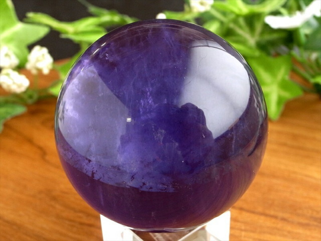 希少 神の色 パープルフローライト 丸玉 台座付き 直径約43mm 重さ約151g 天才の石 つやつや光沢 一点物 蛍石 アメリカ産 パワーストーン 天然石
