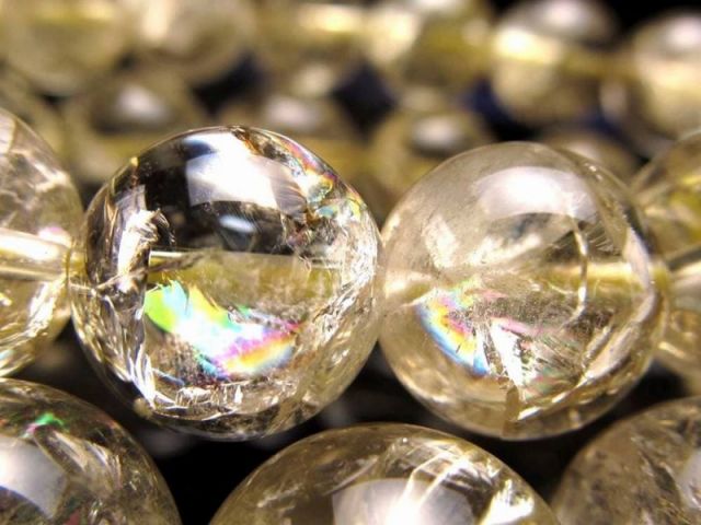 濃いめカラー アイリスレモンクォーツ ブレスレット 約9.5mm-10mm×21珠前後 きらきら アイリスレモン 希望と幸運を呼ぶレインボーの輝き ブラジル産