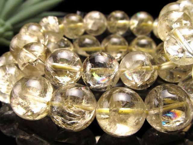 濃いめカラー アイリスレモンクォーツ ブレスレット 約8.5mm-9mm×22珠
