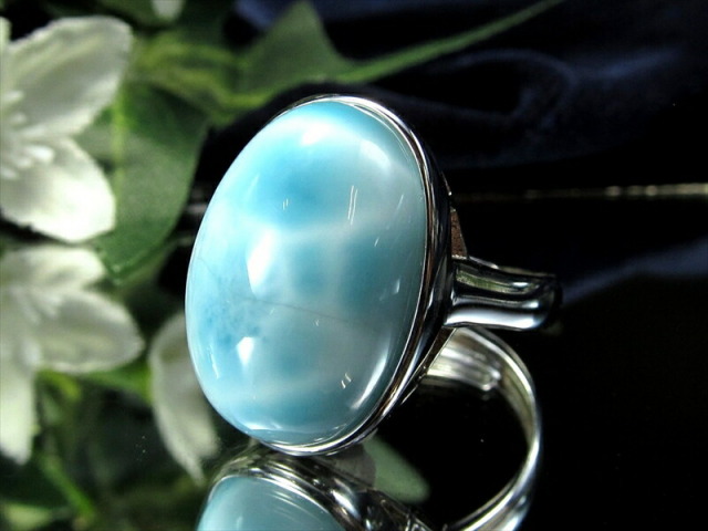 癒しのライトブルー ラリマー オーバル型 リング 最大幅18mm フリーサイズ 14号-17号 重さ6.3g Silver925 指輪 カリブ海の宝石 世界三大ヒーリングストーン