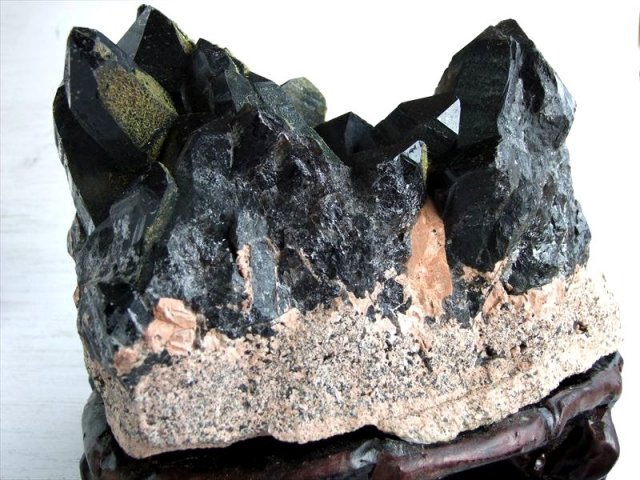 店頭展示中 迫力の特大 緑簾石 エピドート 共生 天然 黒水晶 モリオン