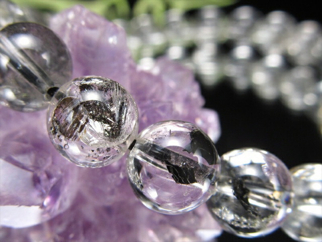 美品 ハイクオリティ品質 4A 最強パワー 最古の異型水晶 エレスチャルクォーツ ブレスレット 7.5mm-8mm×26珠 グラファイト 最強パワー 骸骨水晶