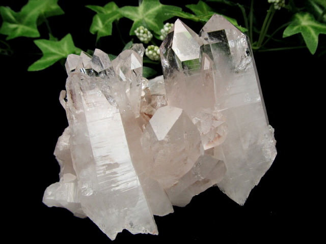 幻の逸品 希少 ほんのりピンク 抜群の透明度 ピンク レムリアン 水晶 クラスター 最大幅 約90mm 重さ 313.5g