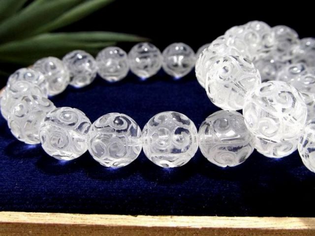 天然水晶 マニコロ 彫刻 ブレスレット 約10mm×19珠前後 チベット密教法