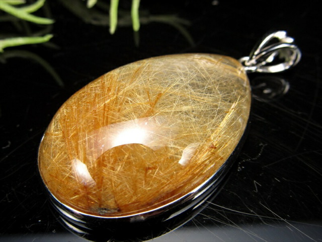 5A ゴールドルチルクォーツ ドロップ型ペンダントトップ 縦約40mm 重さ