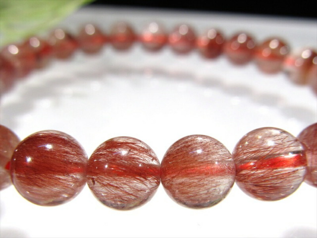 3A+ レッドルチルクォーツ ブレスレット 7mm-7.5mm×25珠 透明赤針